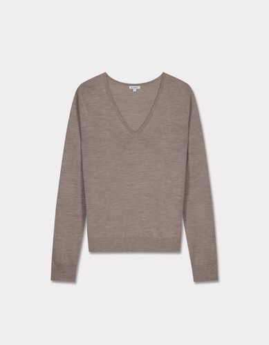 Pull 100% laine mérinos à col V - taupe - celio - Modalova