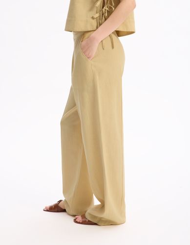 Pantalon fluide coton lin - jaune - celio - Modalova