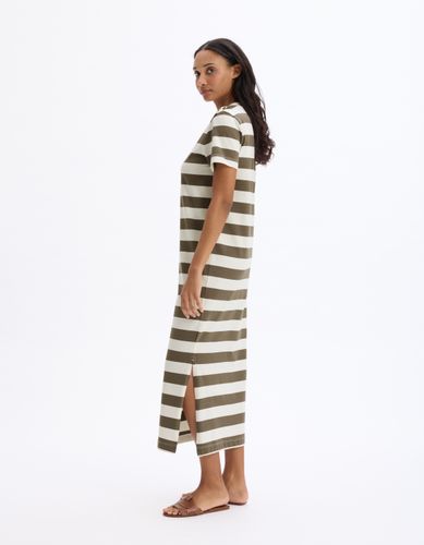 Robe longue boutonnée à rayures - kaki - celio - Modalova