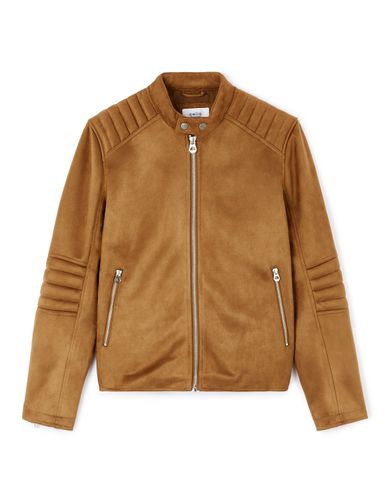 Blouson biker faux daim - marron - camaieu - Modalova