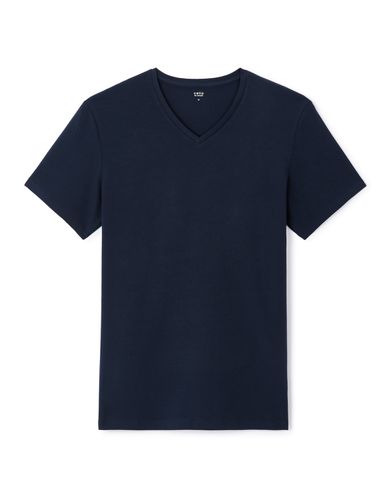 T-shirt col V en coton stretch - marine - camaieu - Modalova