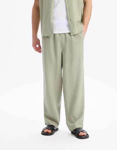 Pantalon loose 100% lin - vert - camaieu - Modalova