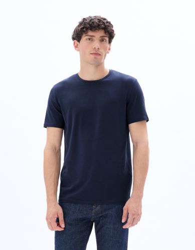 T-shirt slim col rond en coton stretch - marine - camaieu - Modalova