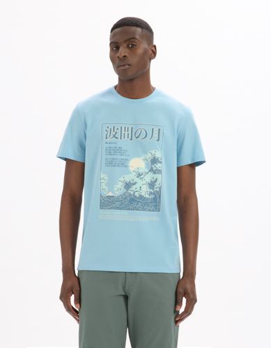 T-shirt regular col rond 100% coton imprimé asie - bleu ciel - camaieu - Modalova