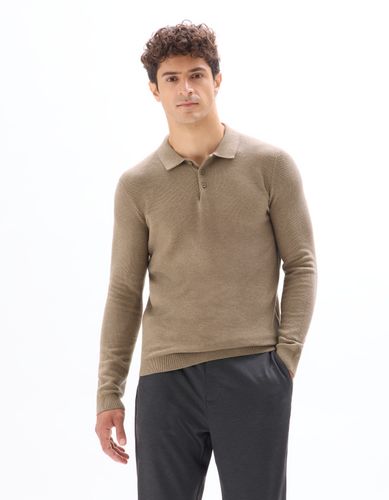 Pull col polo slim 100% coton - beige foncé - camaieu - Modalova