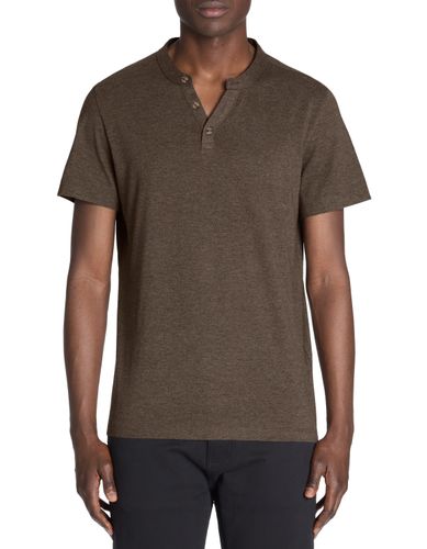T-shirt regular col tunisien coton mélangé - marron - camaieu - Modalova
