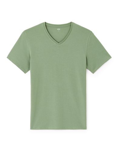 T-shirt slim col V en coton stretch - vert - camaieu - Modalova