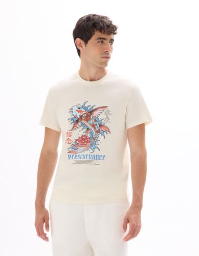 T-shirt regular col rond 100% coton imprimé asie - écru - camaieu - Modalova