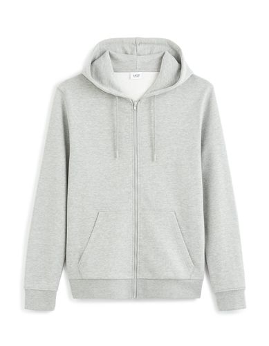 Sweat zippé à capuche en coton mélangé - gris - camaieu - Modalova