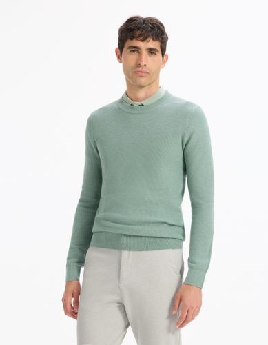 Pull col rond 100% coton - vert - camaieu - Modalova