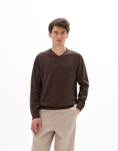 Pull col V 100% coton -marron foncé - camaieu - Modalova