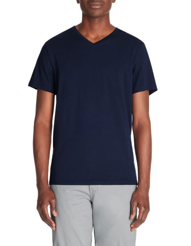 T-shirt slim col V en coton stretch - marine - camaieu - Modalova