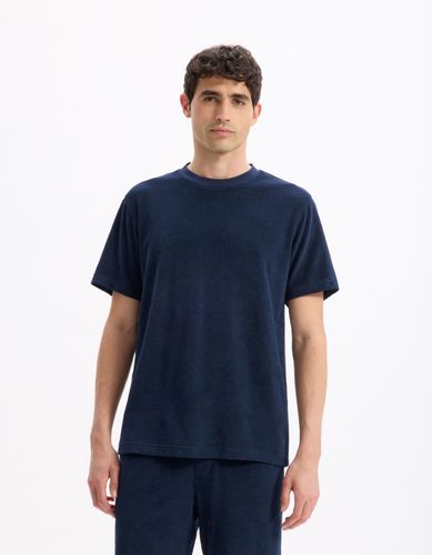 T-shirt boxy col rond éponge - marine - camaieu - Modalova