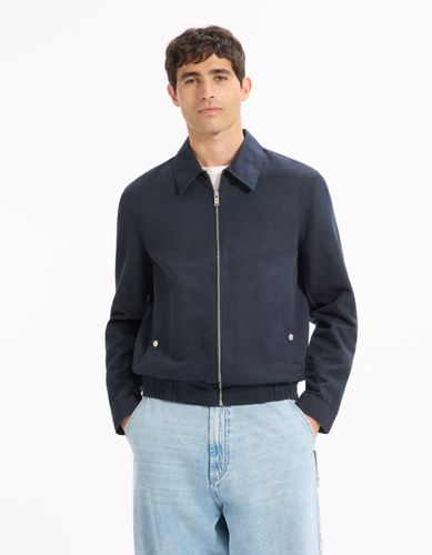 Blouson col chemise en lin et coton - marine - camaieu - Modalova