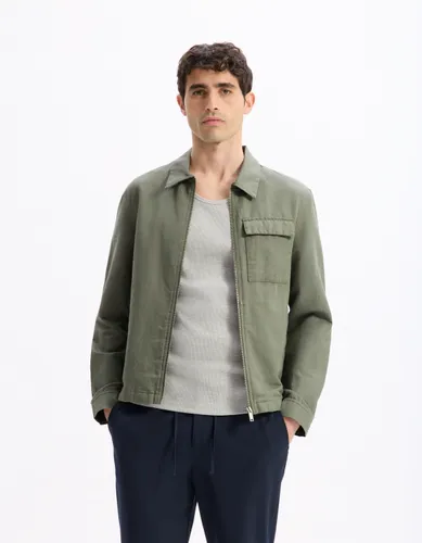Blouson col chemise en lin et coton - camaieu - Modalova