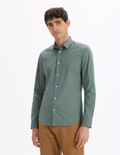 Chemise slim en coton stretch - kaki - camaieu - Modalova