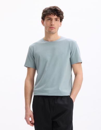 T-shirt slim col rond en coton stretch - vert - camaieu - Modalova