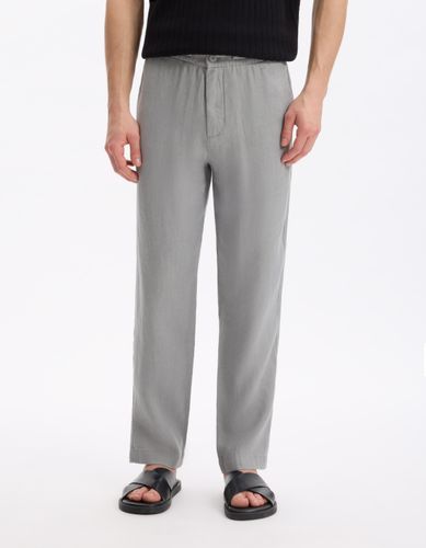 Pantalon straight 100% lin - gris - camaieu - Modalova