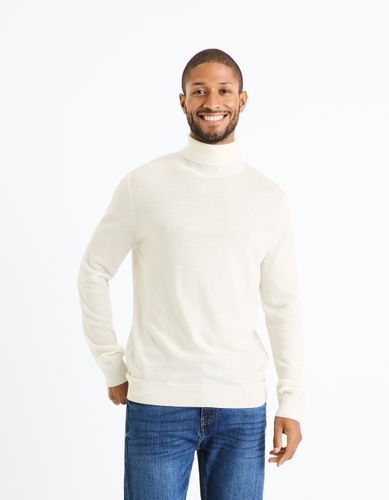 Pull col roulé slim 100% laine mérinos - écru - camaieu - Modalova