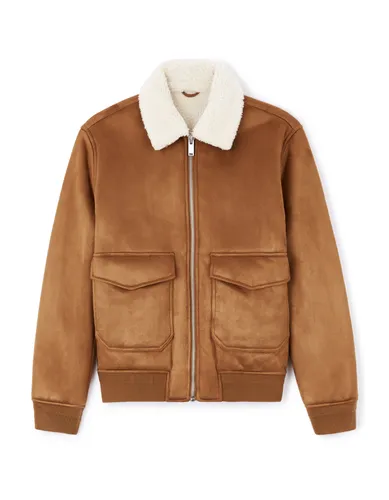 Blouson aviateur faux daim - camel - camaieu - Modalova