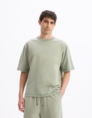 T-shirt oversize col rond 100% coton - kaki - camaieu - Modalova