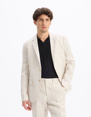 Veste de costume slim 100% lin rayé - naturel - camaieu - Modalova