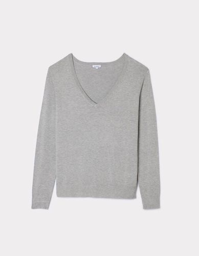 Pull en maille fine col V - gris clair - camaieu - Modalova