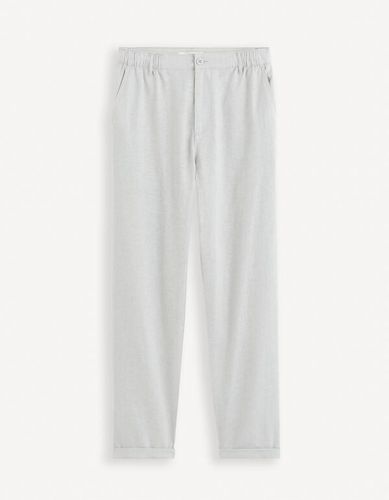 Pantalon straight en lin et coton - gris - celio - Modalova