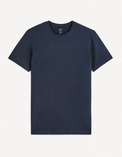 T-shirt col rond coton stretch - marine - celio - Modalova