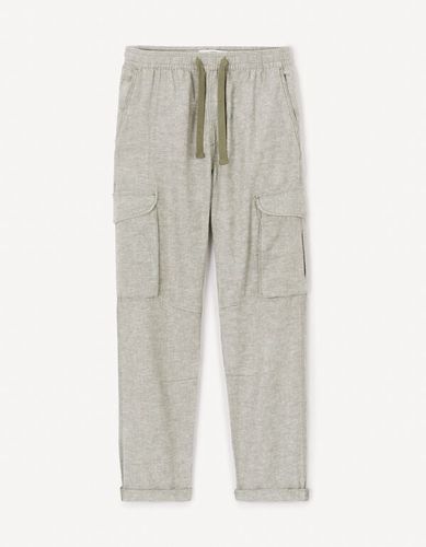 Pantalon cargo slim en lin et coton - celio - Modalova