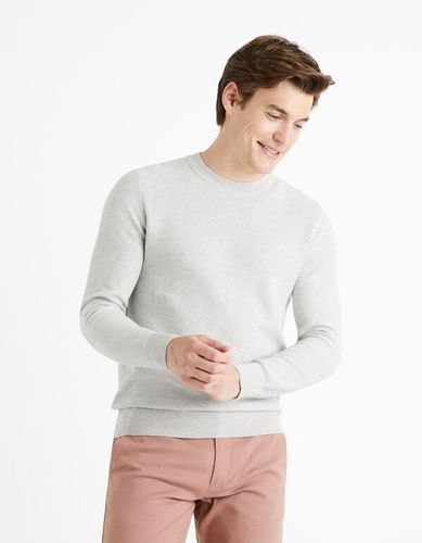 Pull col rond 100% coton - gris chiné - celio - Modalova