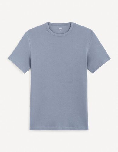 T-shirt col rond en coton stretch - bleu - celio - Modalova