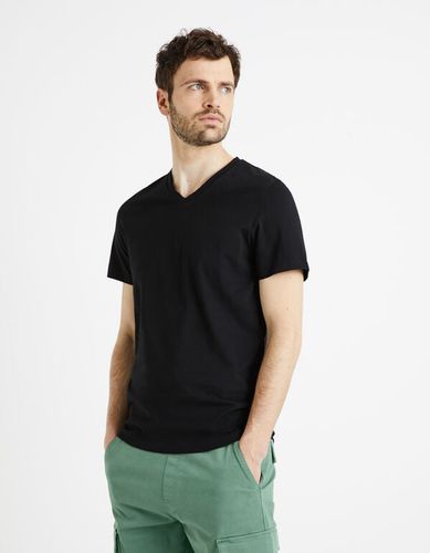 T-shirt col V 100% coton -noir - celio - Modalova