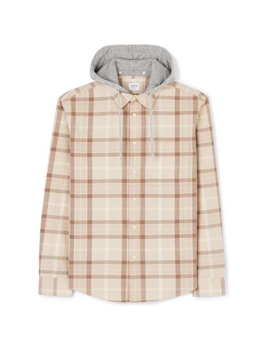 Chemise regular à carreaux et capuche amovible en coton - beige - camaieu - Modalova