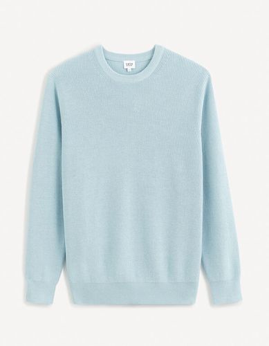 Pull col rond 100% coton - bleu ciel - celio - Modalova