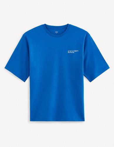 T-shirt col rond imprimé en coton - bleu - celio - Modalova