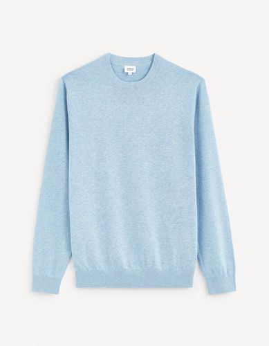 Pull col rond 100% coton - bleu clair - celio - Modalova