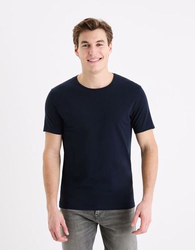 T-shirt col rond coton stretch - marine - celio - Modalova