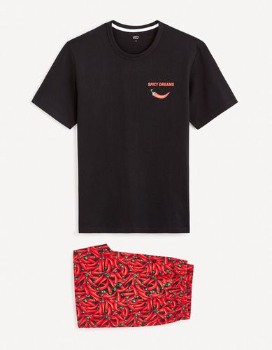 Pyjama 100% coton - noir et rouge - celio - Modalova
