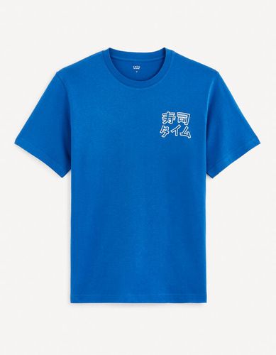 T-shirt col rond imprimé en coton - bleu - celio - Modalova