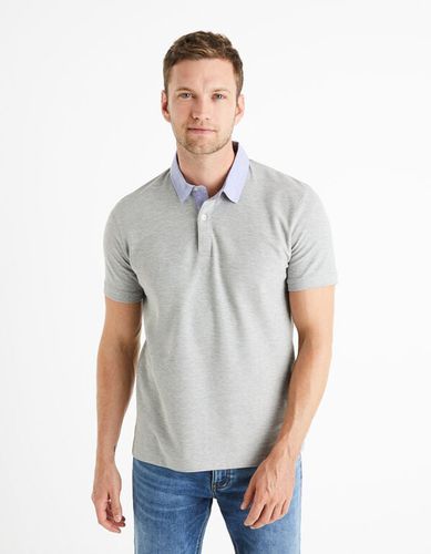 Polo piqué col chemise 100% coton - gris chiné - celio - Modalova