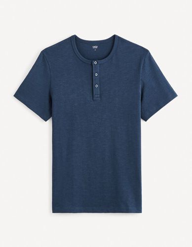 T-shirt col henley en coton - marine - celio - Modalova