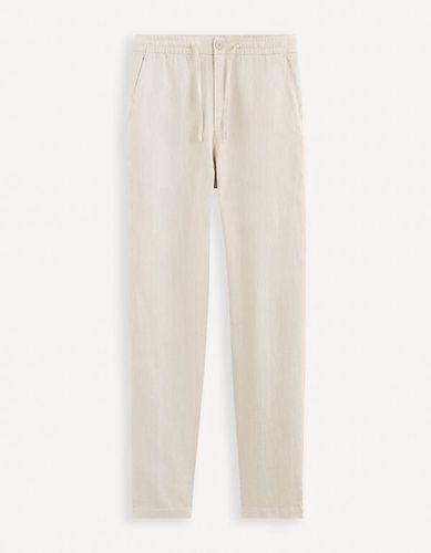Pantalon chino en lin - beige - celio - Modalova