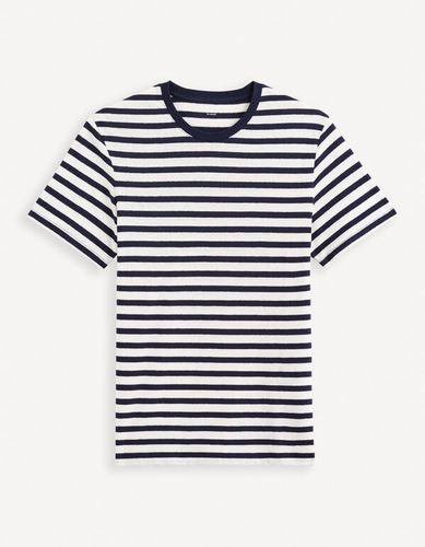 T-shirt col rond en lin mélangé - marine - celio - Modalova