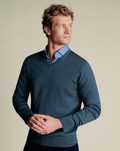 Pull À Col En V En Mérinos - Pétrole par - Charles Tyrwhitt - Modalova