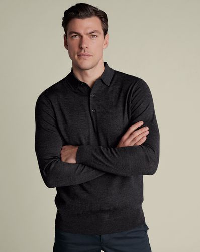 Pull En Laine Mérinos À Col Polo - Anthracite par - Charles Tyrwhitt - Modalova