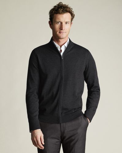 Cardigan En Mérinos Pur À Fermeture Éclair - Anthracite par - Charles Tyrwhitt - Modalova