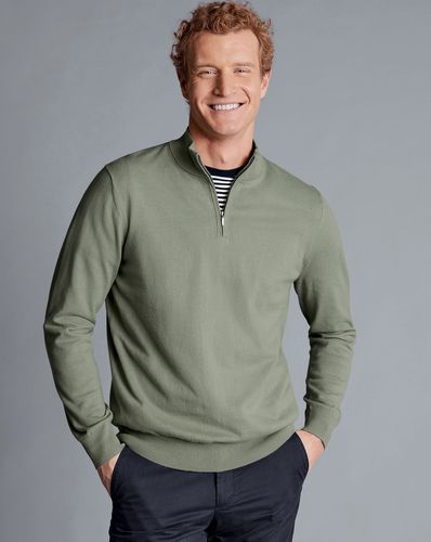 Pull En Coton Peigné À Col Fermeture Éclair - Sauge par - Charles Tyrwhitt - Modalova