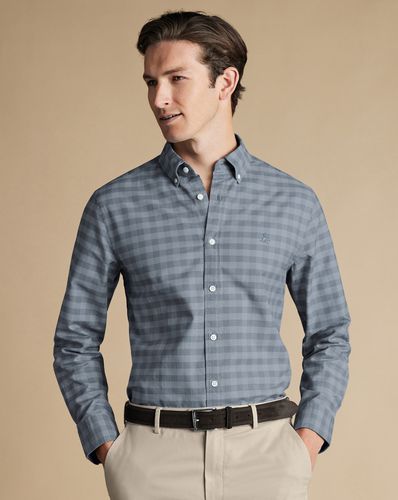 Chemise Oxford Délavée À Carreaux Et Col Boutonné - Gris Chaud par - Charles Tyrwhitt - Modalova