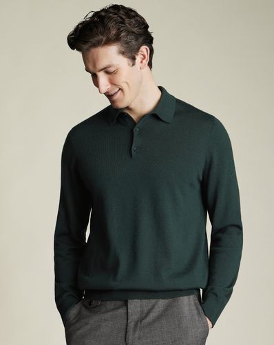 Pull En Laine Mérinos À Col Polo - Vert Forêt en par - Charles Tyrwhitt - Modalova